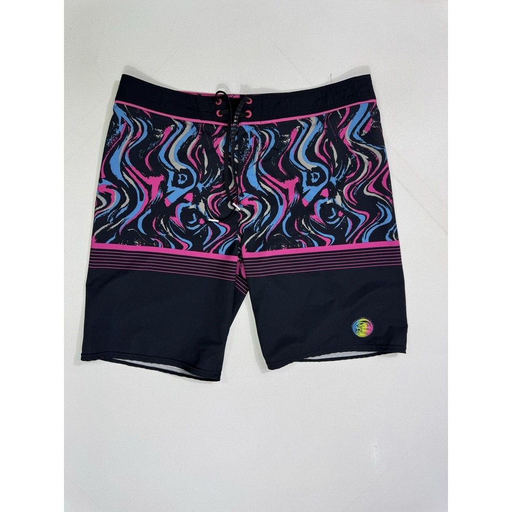 O Neill Men's 32x9.5 Pink Blue Black Swirl Unlined Board Shorts Pockets Swim